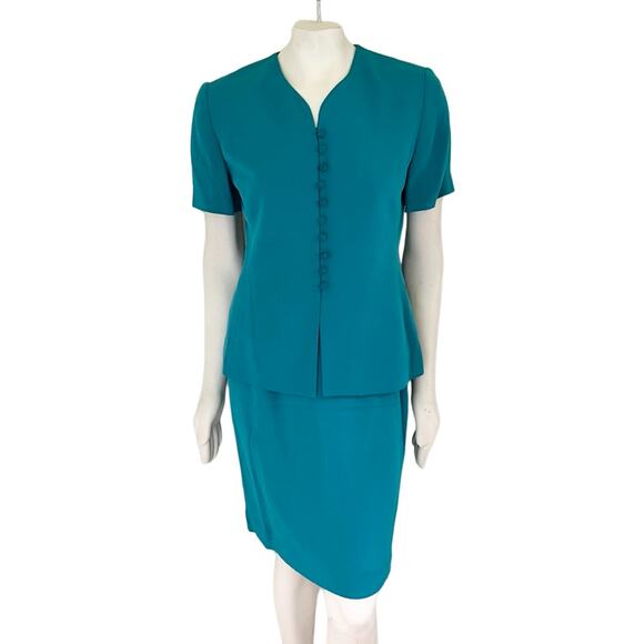 VTG AMANDA SMITH 100% Silk Matching Skirt Suit Set in Teal SZ 8P - Picture 13 of 13